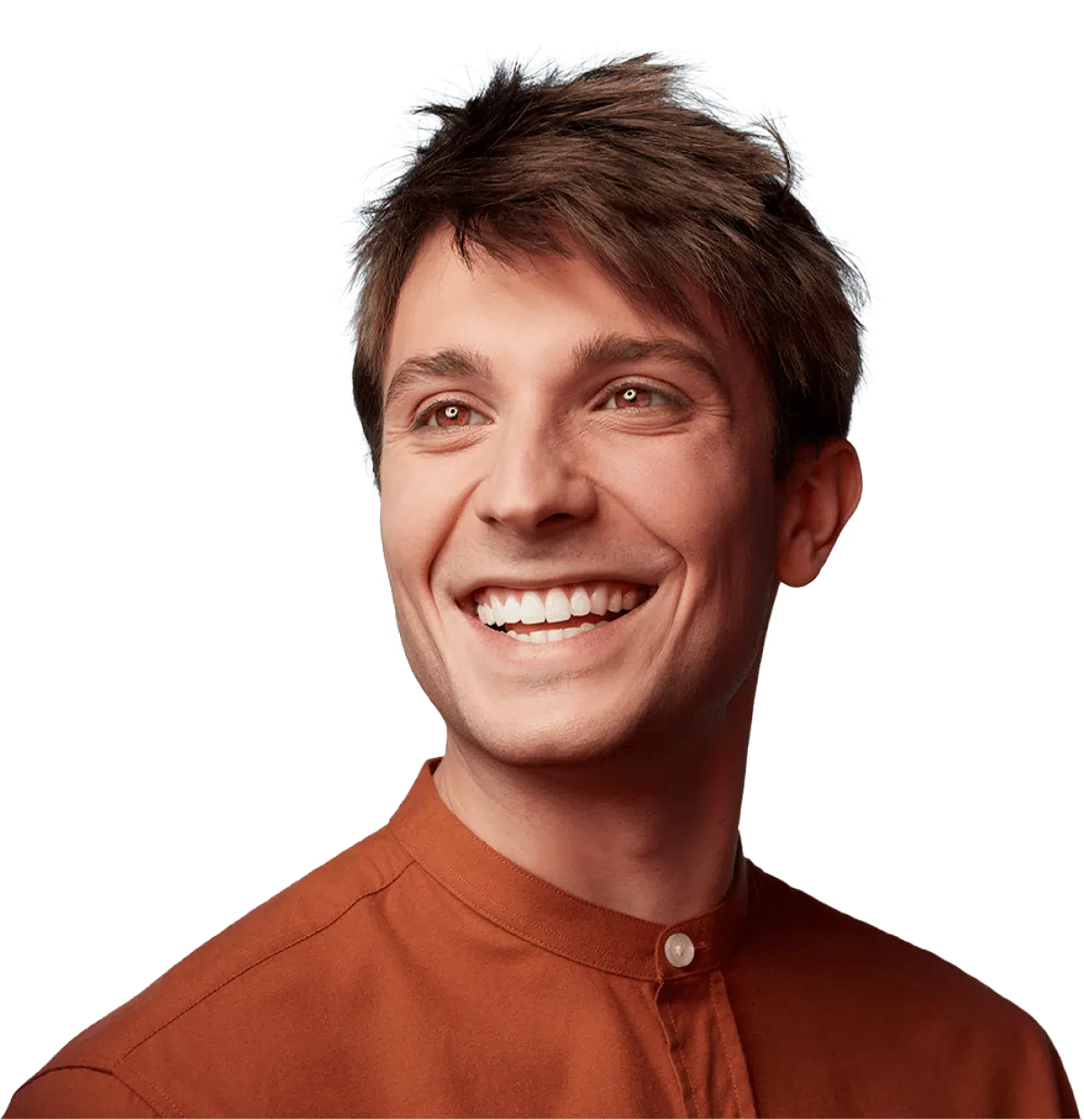 man smiling looking forward