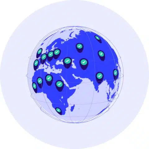 Blue globe with green checkmarks