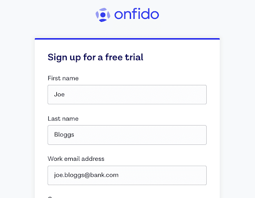 Free trial sign up page