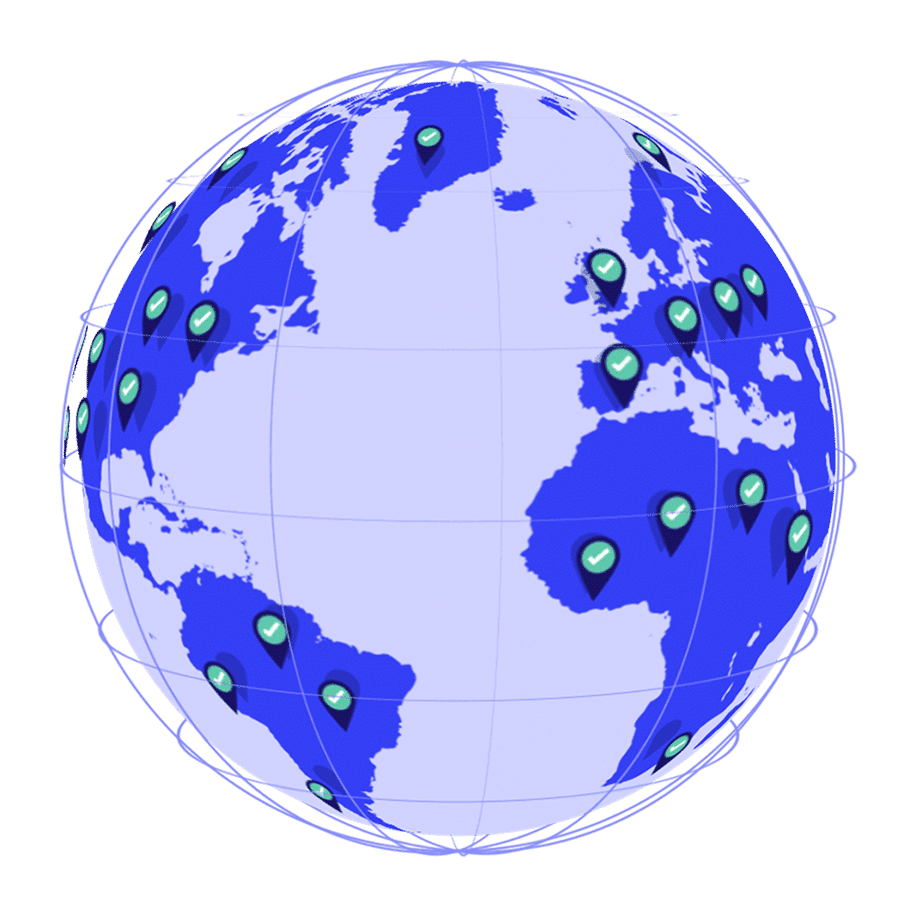 Un globo terráqueo con marcas de verificación verdes en varios países.