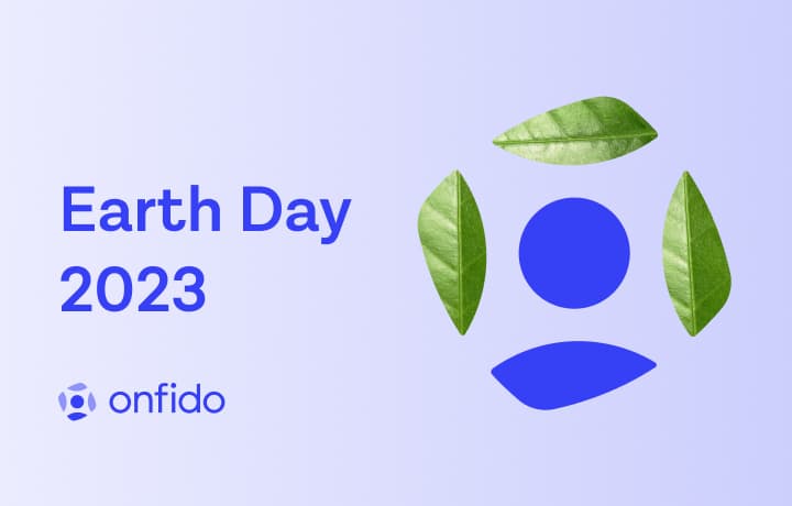 Earth Day 2023 with Onfido logo made out of leaves