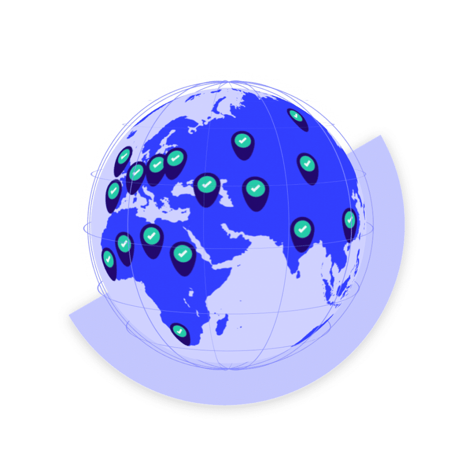 Un globo con segni di spunta verdi su vari paesi.