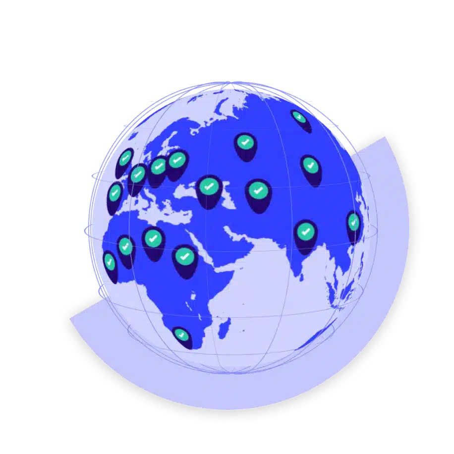 Un globo terráqueo con marcas de verificación verdes en varios países.