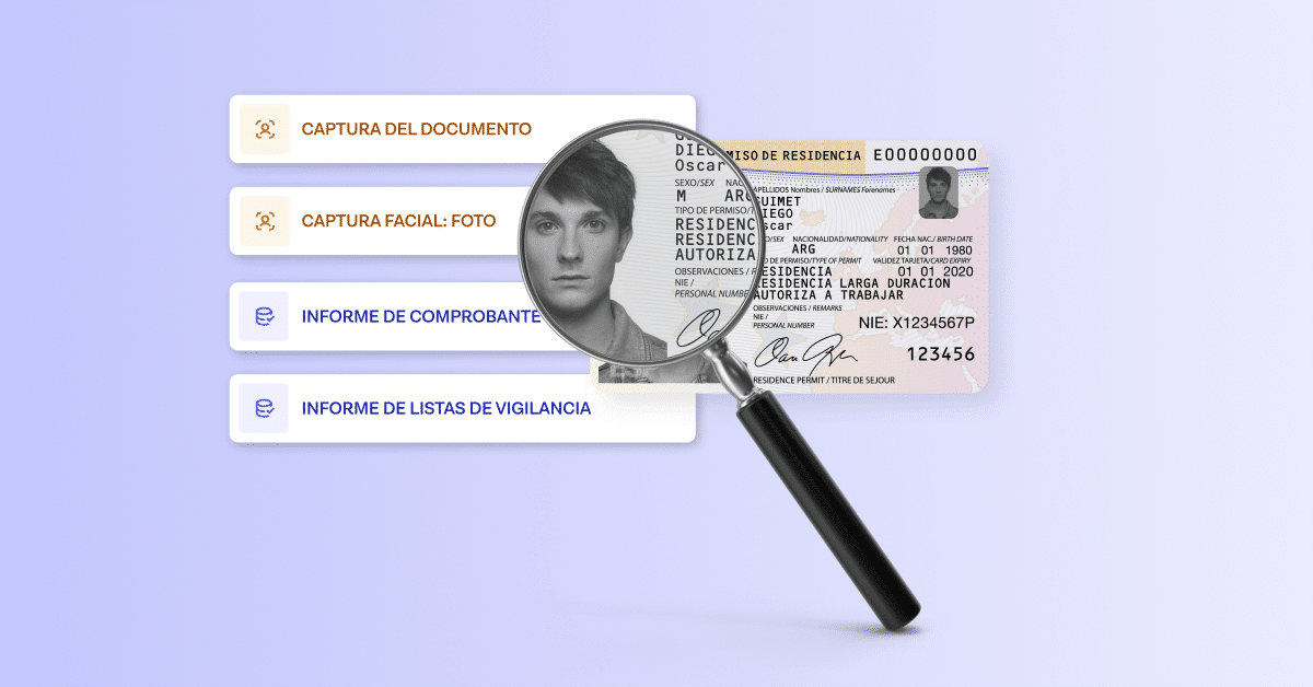 Un documento de identidad que se examina y compara con datos biométricos y listas de sanciones.