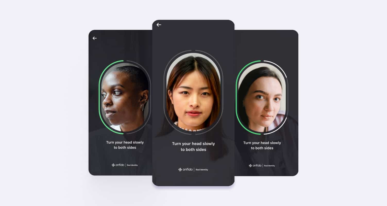 Motion advanced biometrics three screens with faces turning head - blog header image