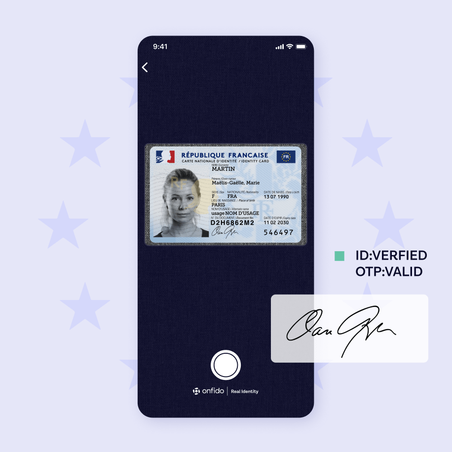 A French identity document and electronic signature.